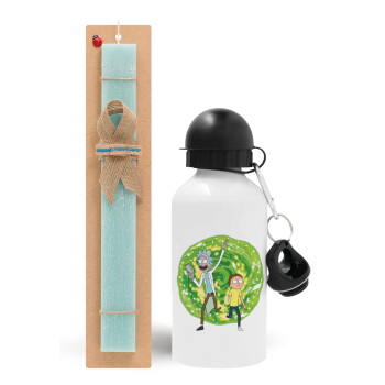 Rick and Morty, Easter Set, metallic aluminum water bottle (500ml) & scented flat candle (30cm) (TURQUOISE)