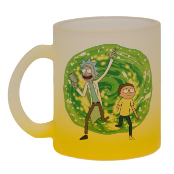 Rick and Morty, Κούπα γυάλινη δίχρωμη με βάση το κίτρινο ματ, 330ml