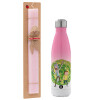 Easter Set, Metallic pink/white (Stainless steel) thermos, double-walled, 500ml & aromatic flat Easter candle (30cm) (PINK)