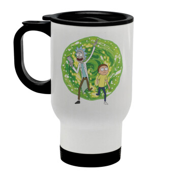 Rick and Morty, Stainless steel travel mug with lid, double wall white 450ml