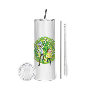 Rick and Morty, Eco friendly ποτήρι θερμό (tumbler) από ανοξείδωτο ατσάλι 600ml, με μεταλλικό καλαμάκι & βούρτσα καθαρισμού