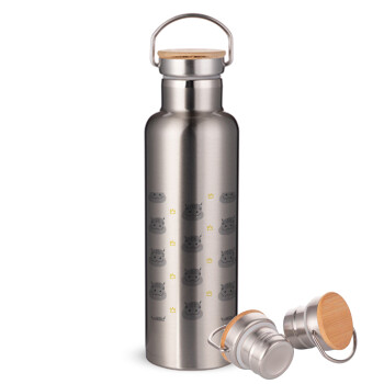 Hippo, Stainless steel Silver with wooden lid (bamboo), double wall, 750ml