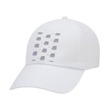 Hippo, Adult Baseball Cap White 5-panel (POLYESTER, ADULT, UNISEX, ONE SIZE)