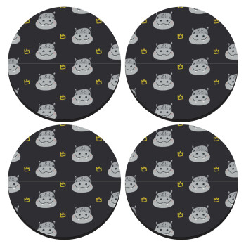 Hippo, SET of 4 round wooden coasters (9cm)