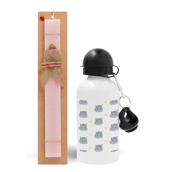 Hippo, Easter Set, metallic aluminum bottle (500ml) & aromatic flat Easter candle (30cm) (PINK)