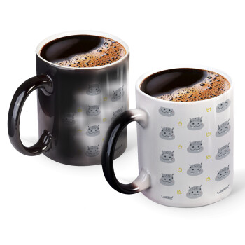 Hippo, Color changing magic Mug, ceramic, 330ml when adding hot liquid inside, the black colour desappears (1 pcs)