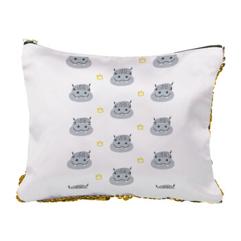 Hippo, Sequin Gold Pouch Cosmetic Bag