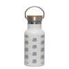 Metallic thermos (Stainless steel) White with wooden lid (bamboo), double-walled, 350ml