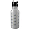 Water bottle Silver with straw, stainless steel 600ml