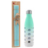 Easter Set, Metallic green/white thermos (Stainless steel), double-walled, 500ml & scented flat Easter candle (30cm) (TURQUOISE)