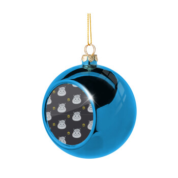 Hippo, Blue Christmas tree ball ornament 8cm