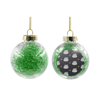 Hippo, Transparent Christmas tree ball ornament with green filling 8cm