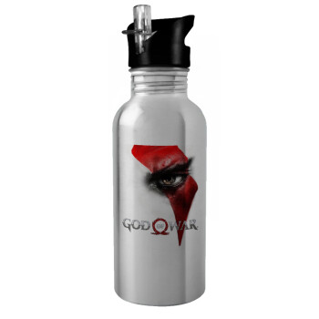 God of war Stratos, Water bottle Silver with straw, stainless steel 600ml