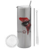 Eco friendly stainless steel Silver tumbler 600ml, with metal straw & cleaning brush