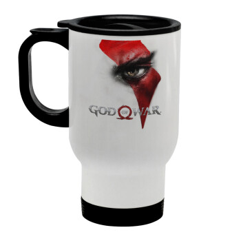 God of war Stratos, Stainless steel travel mug with lid, double wall white 450ml