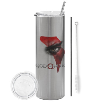 God of war Stratos, Eco friendly stainless steel Silver tumbler 600ml, with metal straw & cleaning brush