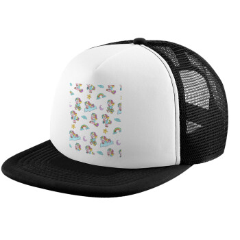 Unicorn pattern, Adult Soft Trucker Hat with Black/White Mesh (POLYESTER, ADULT, UNISEX, ONE SIZE)