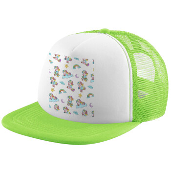 Unicorn pattern, Καπέλο Ενηλίκων Soft Trucker με Δίχτυ ΠΡΑΣΙΝΟ/ΛΕΥΚΟ (POLYESTER, ΕΝΗΛΙΚΩΝ, ONE SIZE)