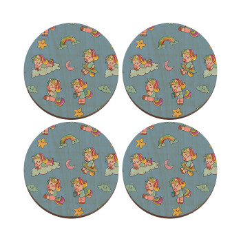 Unicorn pattern, ΣΕΤ x4 Σουβέρ ξύλινα στρογγυλά plywood (9cm)