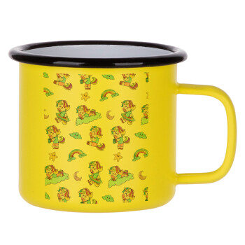 Unicorn pattern, Metallic enamel MATT Yellow cup 360ml