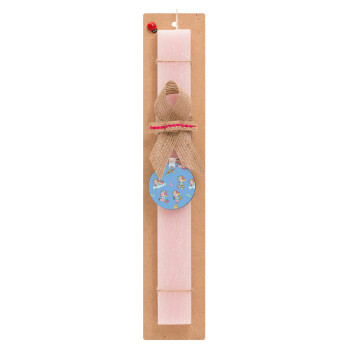 Unicorn pattern, Easter Set, wooden keychain & scented flat Easter candle (30cm) (PINK)