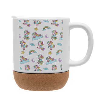 Unicorn pattern, Ceramic coffee mug Cork (MAT), 330ml (1pcs)