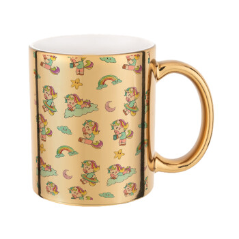 Unicorn pattern, Mug ceramic, gold mirror, 330ml