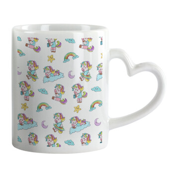 Unicorn pattern, Mug heart handle, ceramic, 330ml