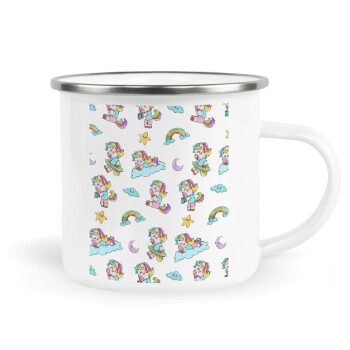 Unicorn pattern, Metallic enamel cup white 360ml