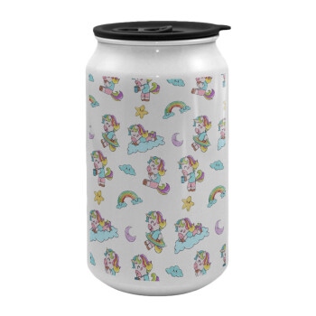 Unicorn pattern, Κούπα ταξιδιού μεταλλική με καπάκι (tin-can) 500ml