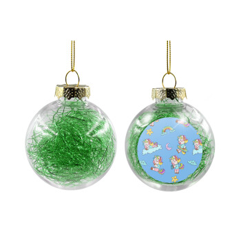 Unicorn pattern, Transparent Christmas tree ball ornament with green filling 8cm