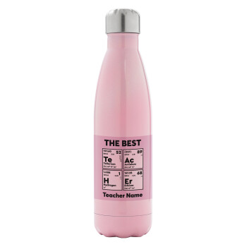 THE BEST Teacher chemical symbols, Metal mug thermos Pink Iridiscent (Stainless steel), double wall, 500ml