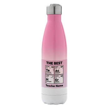 THE BEST Teacher chemical symbols, Μεταλλικό παγούρι θερμός Ροζ/Λευκό (Stainless steel), διπλού τοιχώματος, 500ml
