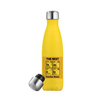 THE BEST Teacher chemical symbols, Yellow Stainless Steel Metallic Thermos, double-walled, 500ml