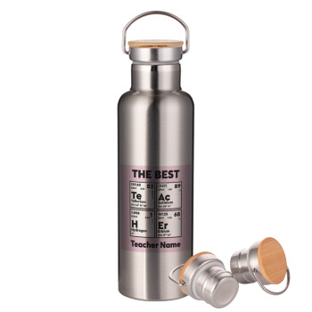 THE BEST Teacher chemical symbols, Stainless steel Silver with wooden lid (bamboo), double wall, 750ml
