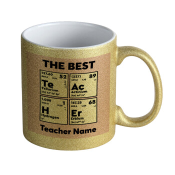 THE BEST Teacher chemical symbols, Κούπα Χρυσή Glitter που γυαλίζει, κεραμική, 330ml