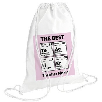 THE BEST Teacher chemical symbols, Τσάντα πλάτης πουγκί GYMBAG λευκή (28x40cm)