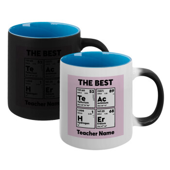 THE BEST Teacher chemical symbols, Κούπα Μαγική εσωτερικό μπλε, κεραμική 330ml που αλλάζει χρώμα με το ζεστό ρόφημα (1 τεμάχιο)