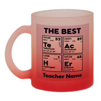 THE BEST Teacher chemical symbols, Κούπα γυάλινη δίχρωμη με βάση το κόκκινο ματ, 330ml