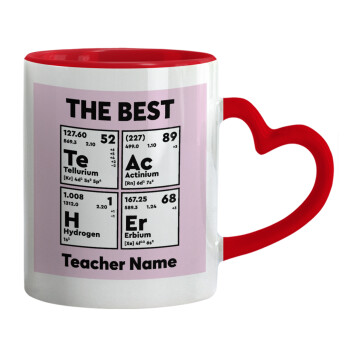 THE BEST Teacher chemical symbols, Κούπα καρδιά χερούλι κόκκινη, κεραμική, 330ml