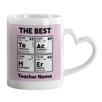 THE BEST Teacher chemical symbols, Κούπα καρδιά χερούλι λευκή, κεραμική, 330ml
