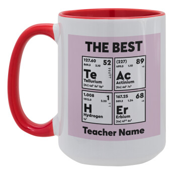 THE BEST Teacher chemical symbols, Κούπα Mega 15oz, κεραμική Κόκκινη, 450ml