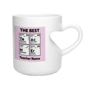 THE BEST Teacher chemical symbols, Κούπα καρδιά λευκή, κεραμική, 330ml