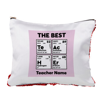 THE BEST Teacher chemical symbols, Τσαντάκι νεσεσέρ με πούλιες (Sequin) Κόκκινο