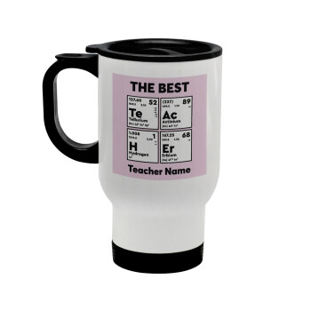 THE BEST Teacher chemical symbols, Stainless steel travel mug with lid, double wall white 450ml