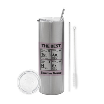 THE BEST Teacher chemical symbols, Eco friendly stainless steel Silver tumbler 600ml, with metal straw & cleaning brush