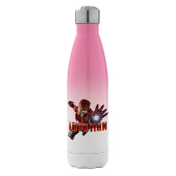 Ironman, Metal mug thermos Pink/White (Stainless steel), double wall, 500ml