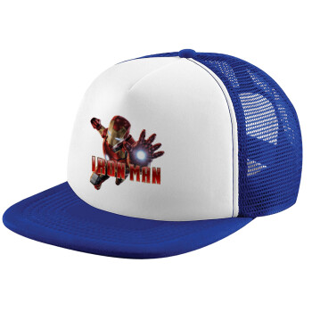 Ironman, Child's Soft Trucker Hat with Blue/White Mesh (POLYESTER, CHILD, ONE SIZE)