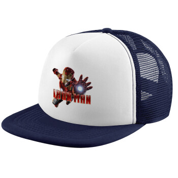 Ironman, Adult Soft Trucker Hat with Dark Blue/White Mesh (POLYESTER, ADULT, UNISEX, ONE SIZE)