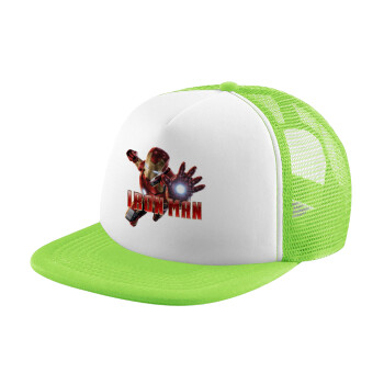 Ironman, Child's Soft Trucker Hat with Green/White Mesh (POLYESTER, CHILDREN'S, ONE SIZE)